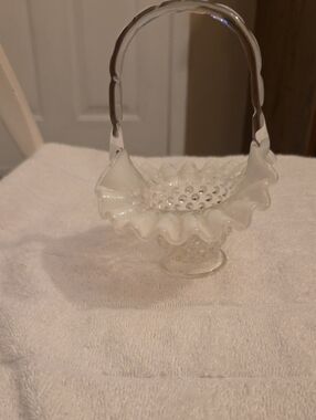 Fenton Glass Ruffled Hobnail Basket - White